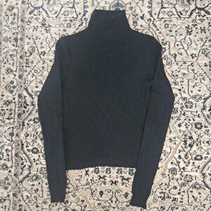 Calvin Klein Wool Turtleneck Sweater Black Womens XS Quiet Luxury Minimalist